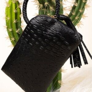 New black faux leather bangle wristlet